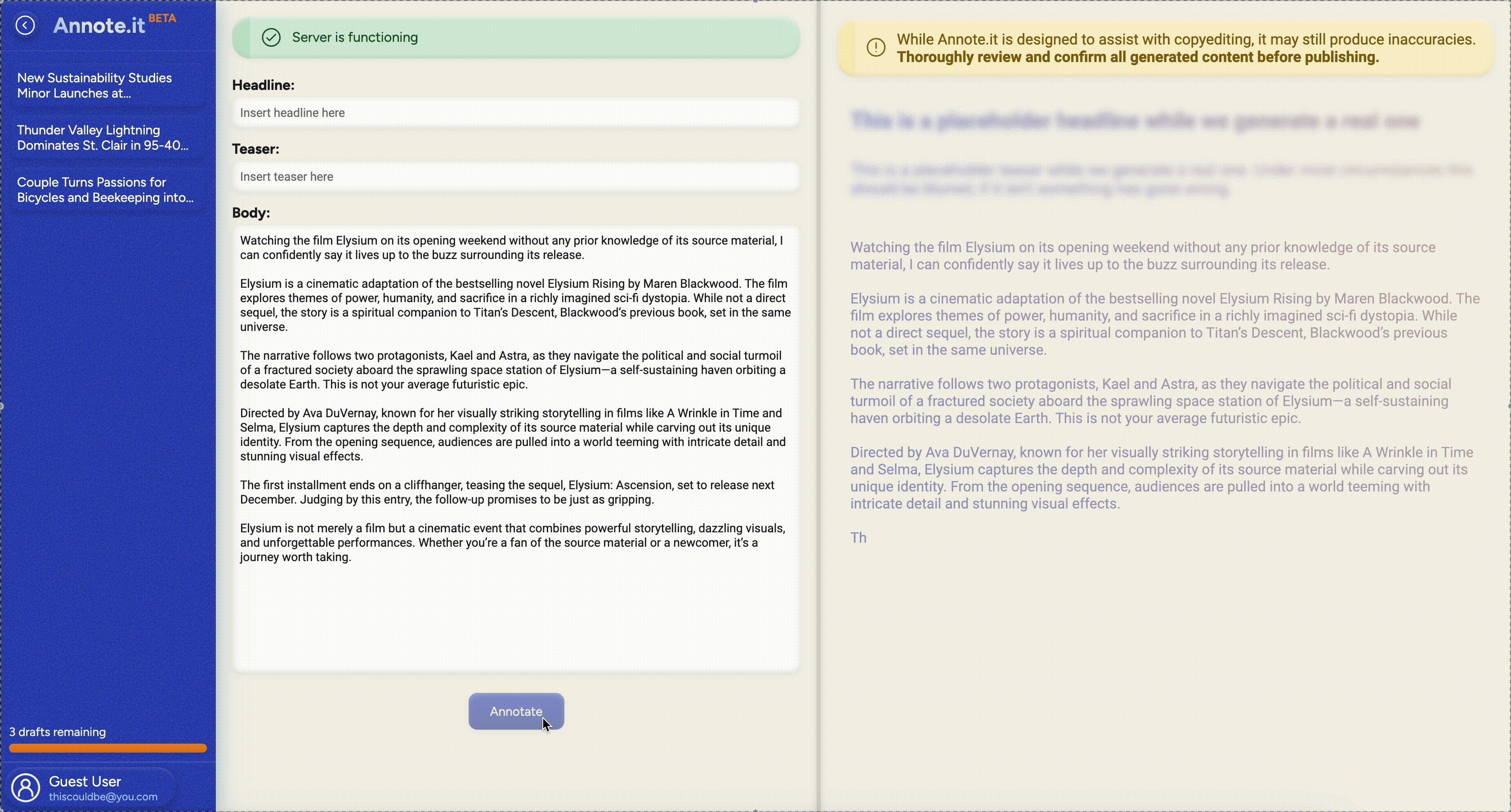 Annote generating corrections